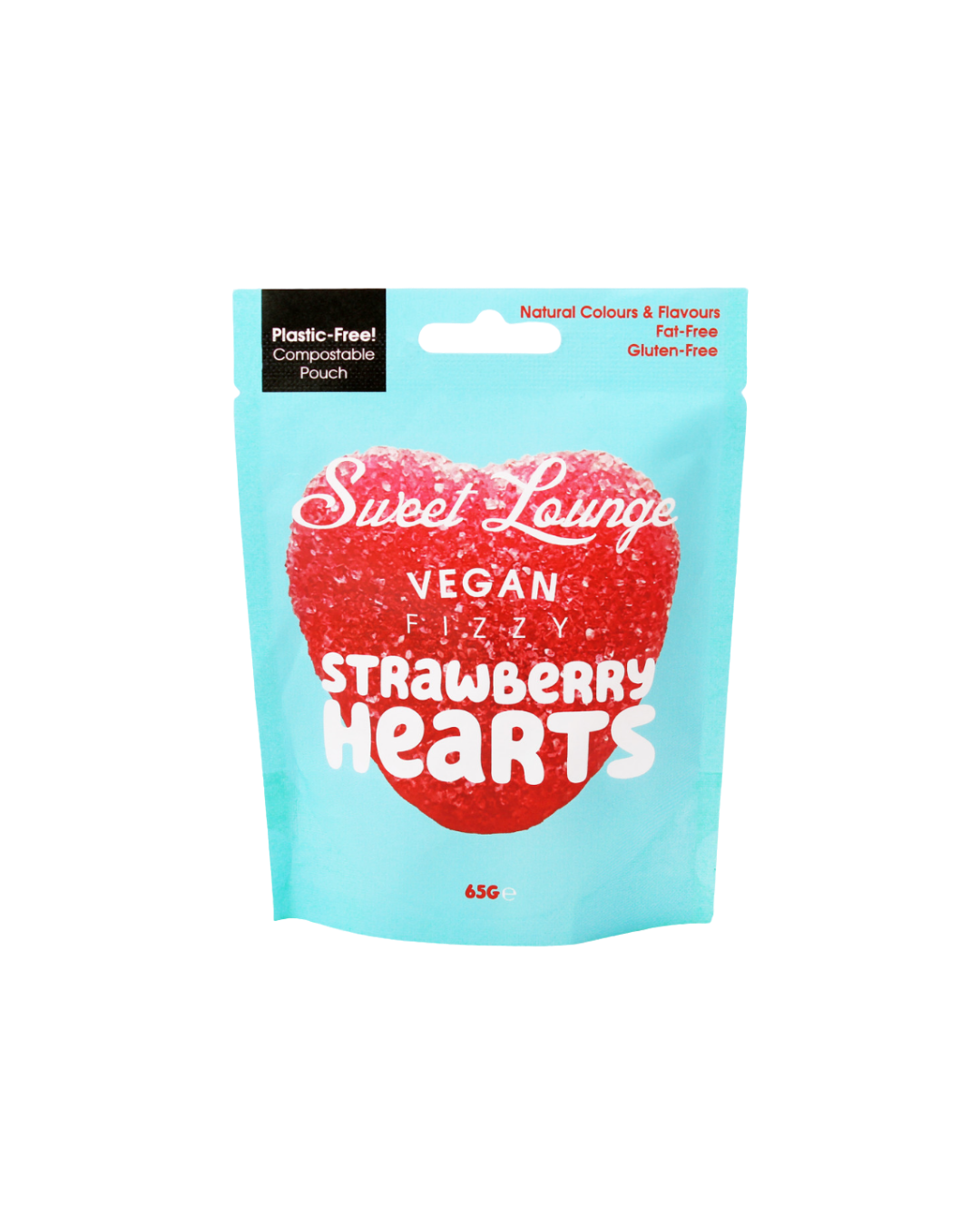 Sweet Lounge Vegan Fizzy Strawberry Hearts 65g