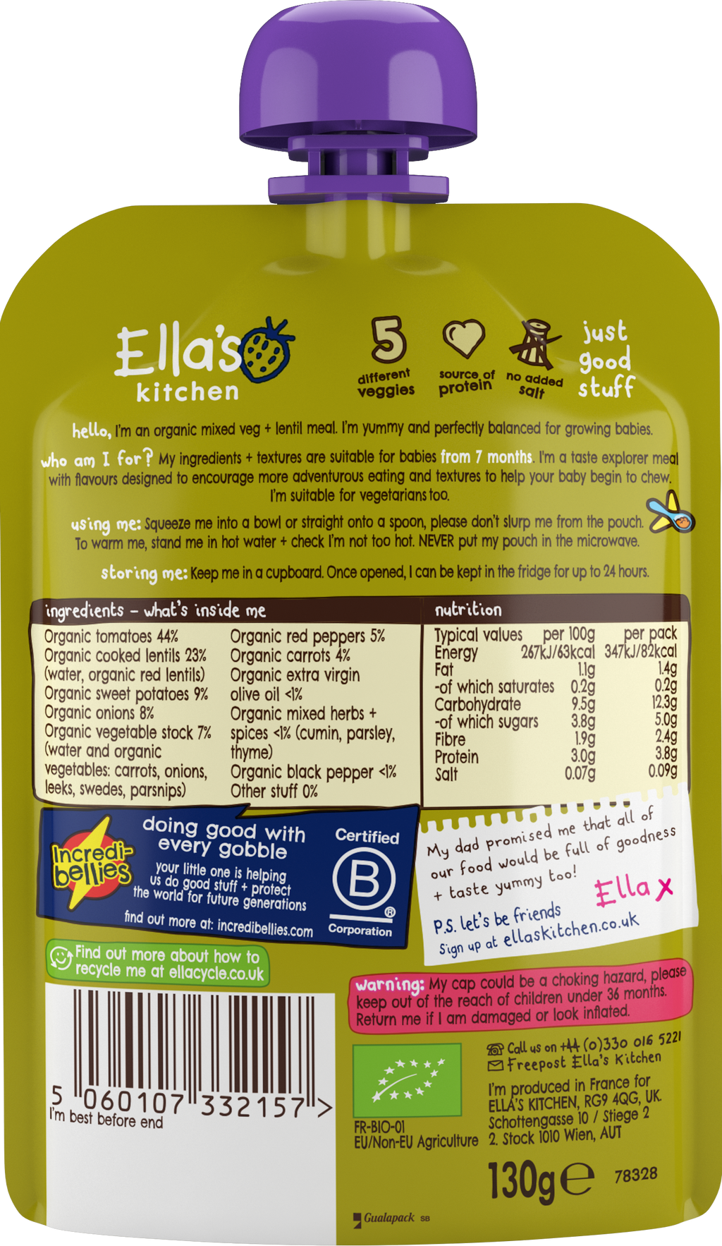 Ella's Kitchen Organic Vegetable Bake with Lentils