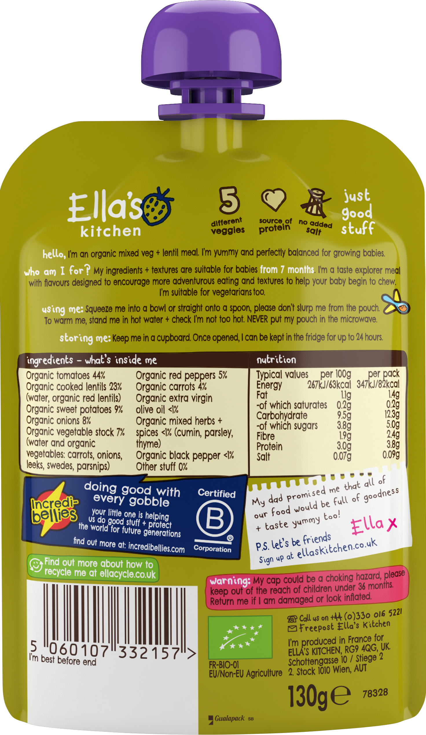 Ella's Kitchen Organic Vegetable Bake with Lentils
