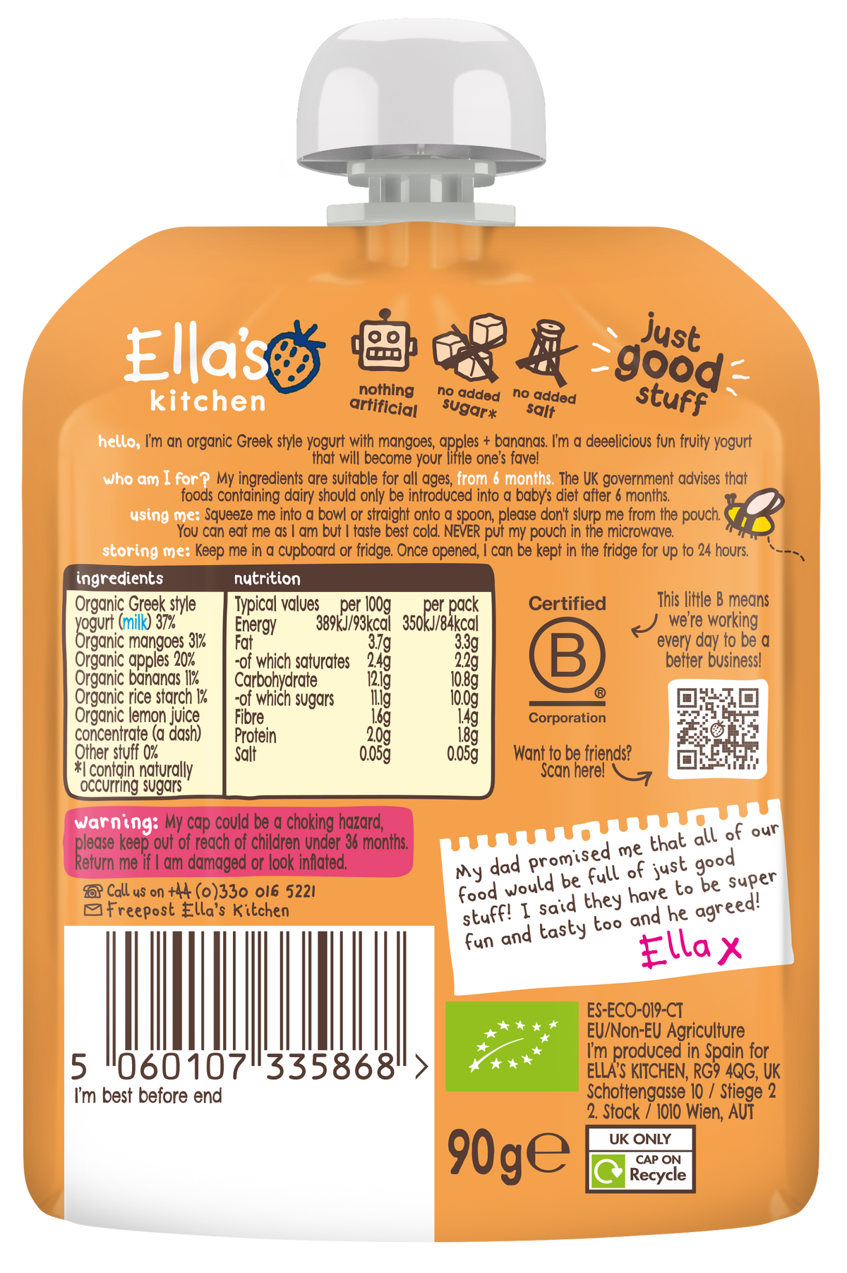 Ella's Kitchen Organic Mango Greek Style Yoghurt