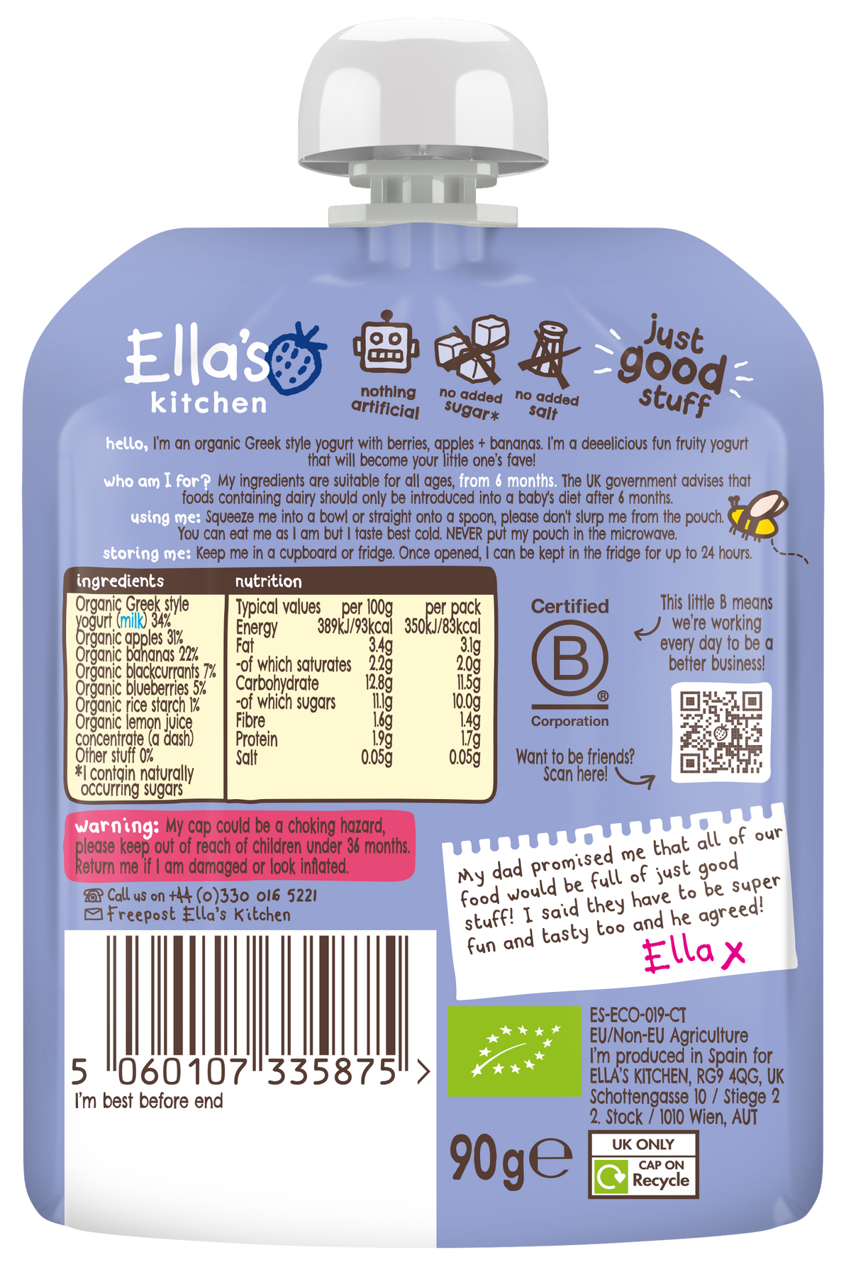 Ella's Kitchen Organic Berry Greek Style Yoghurt