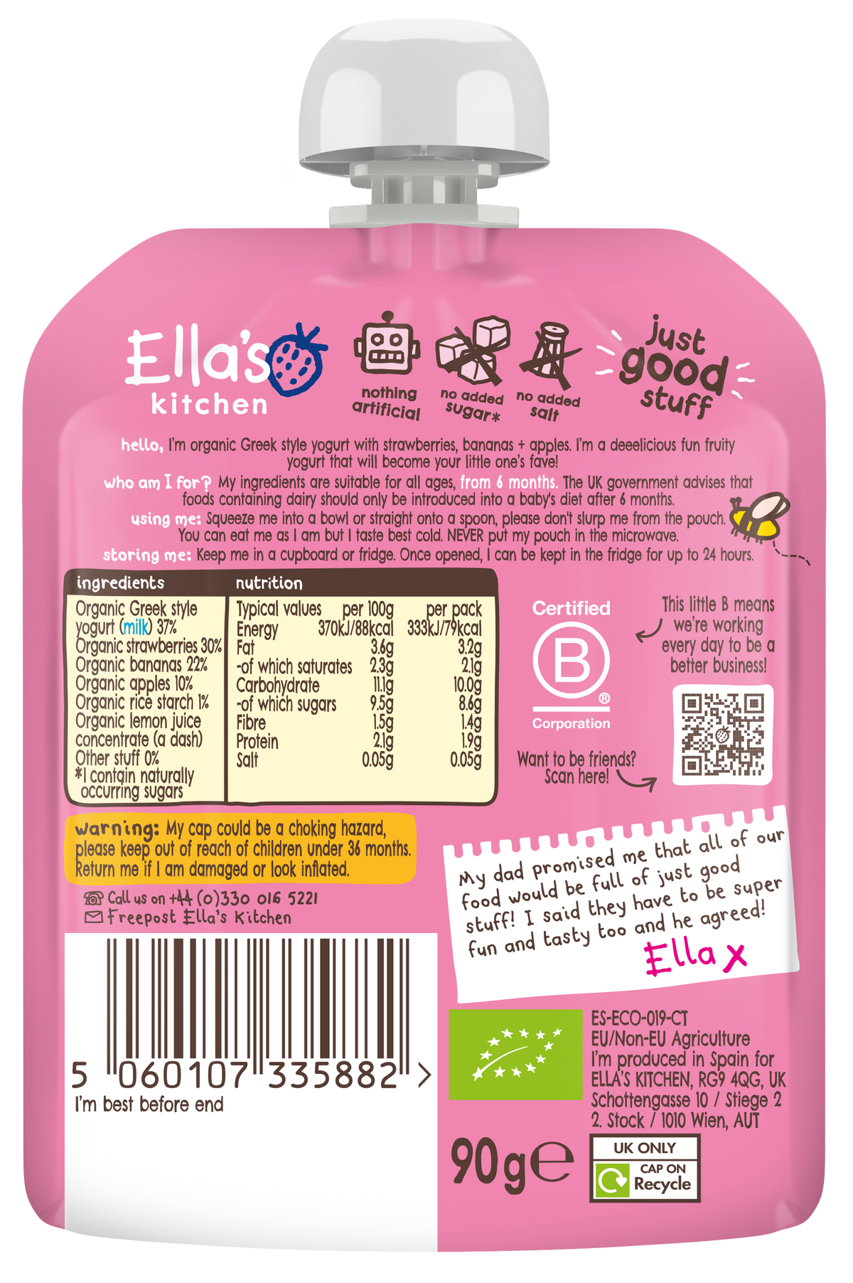 Ella's Kitchen Organic Strawberry Greek Style Yoghurt