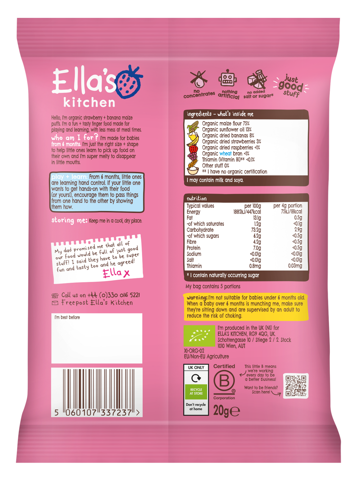 Ella's Kitchen Organic Strawberries + Bananas Melty Puffs