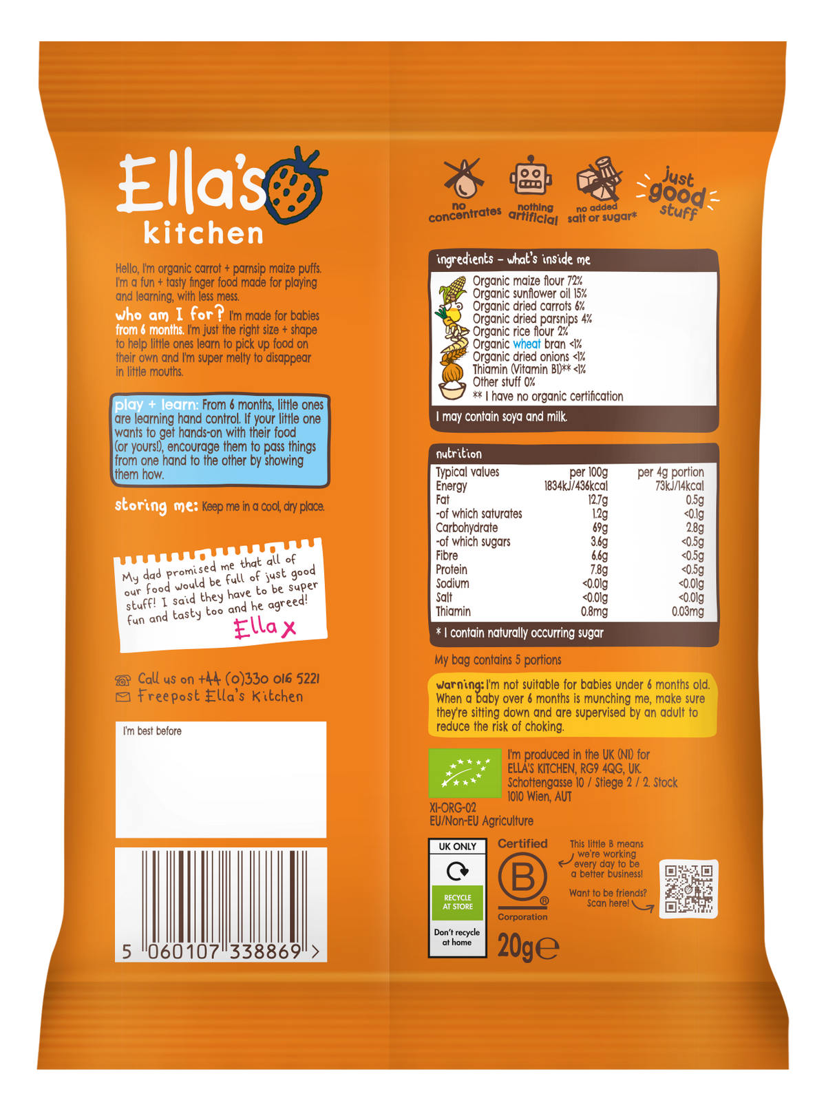 Ella's Kitchen Organic Carrot + Parsnip Melty Puffs
