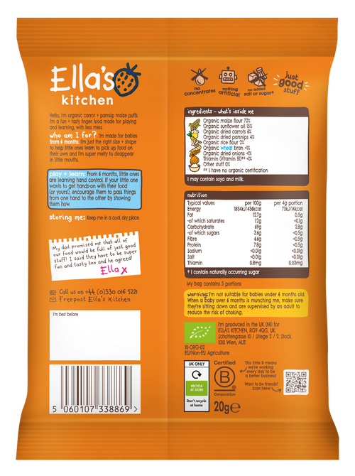 Ella's Kitchen Organic Carrot + Parsnip Melty Puffs