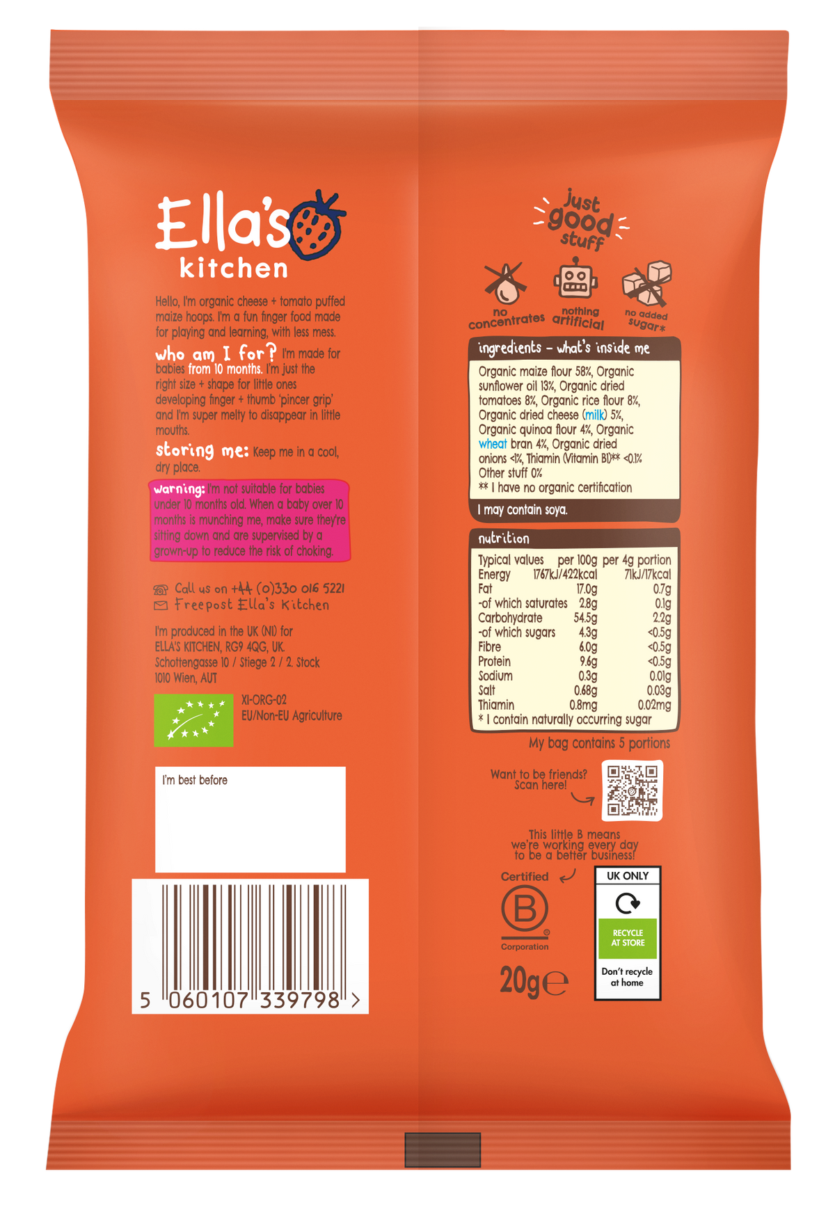 Ella's Kitchen Organic Cheese + Tomato Melty Hoops