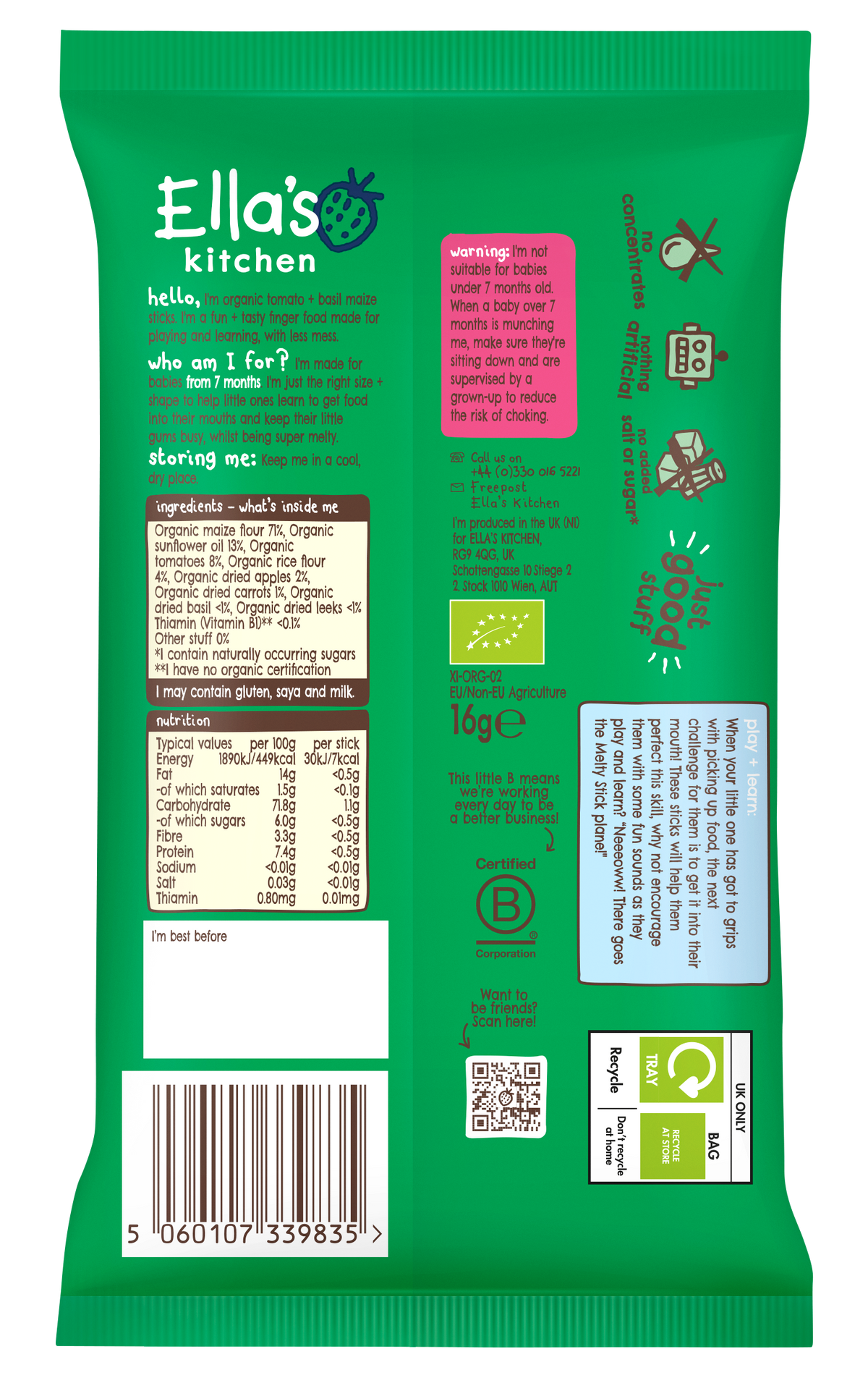 Ella's Kitchen Organic Tomato + Basil Melty Sticks