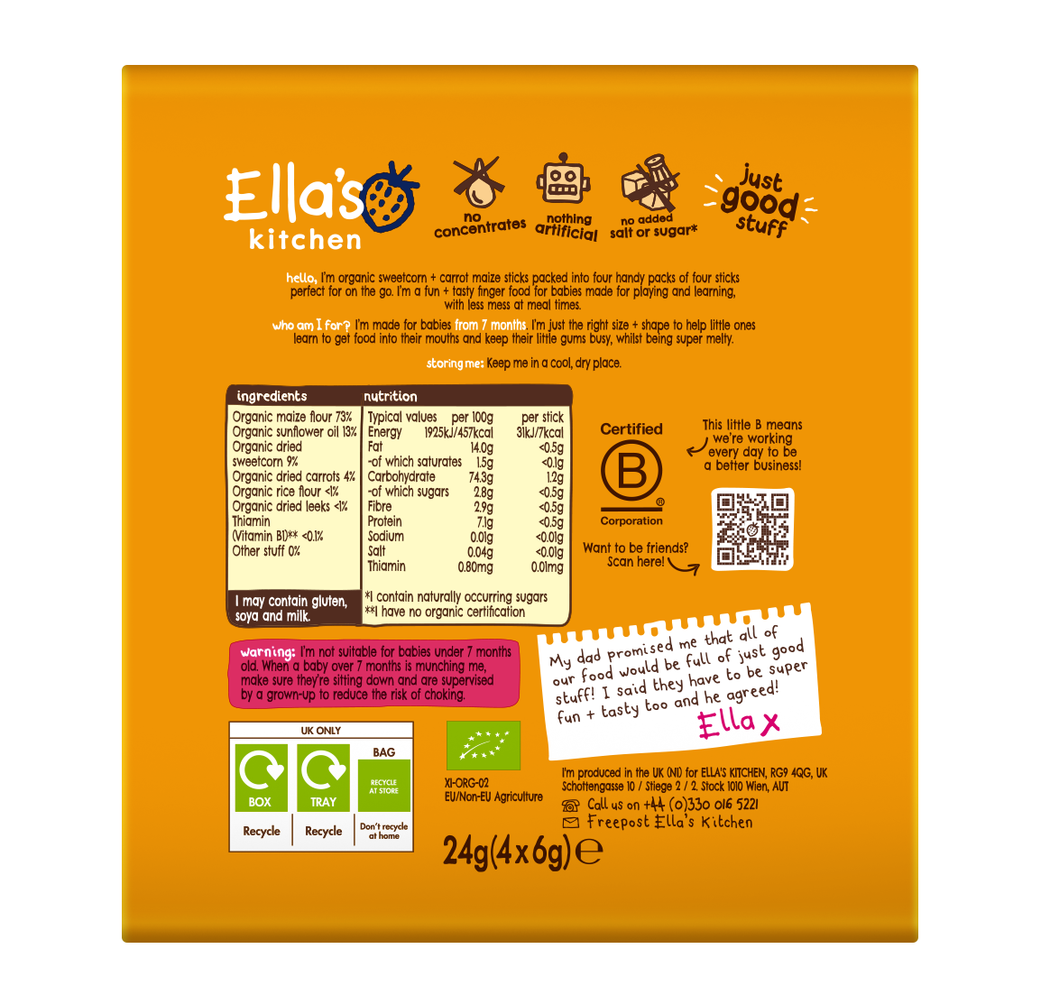 Ella's Kitchen Organic Sweetcorn + Carrot Melty Sticks Multipack