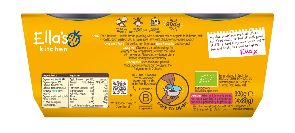 Ella's Kitchen Organic Banana + Vanilla Bread Pudding Multipack