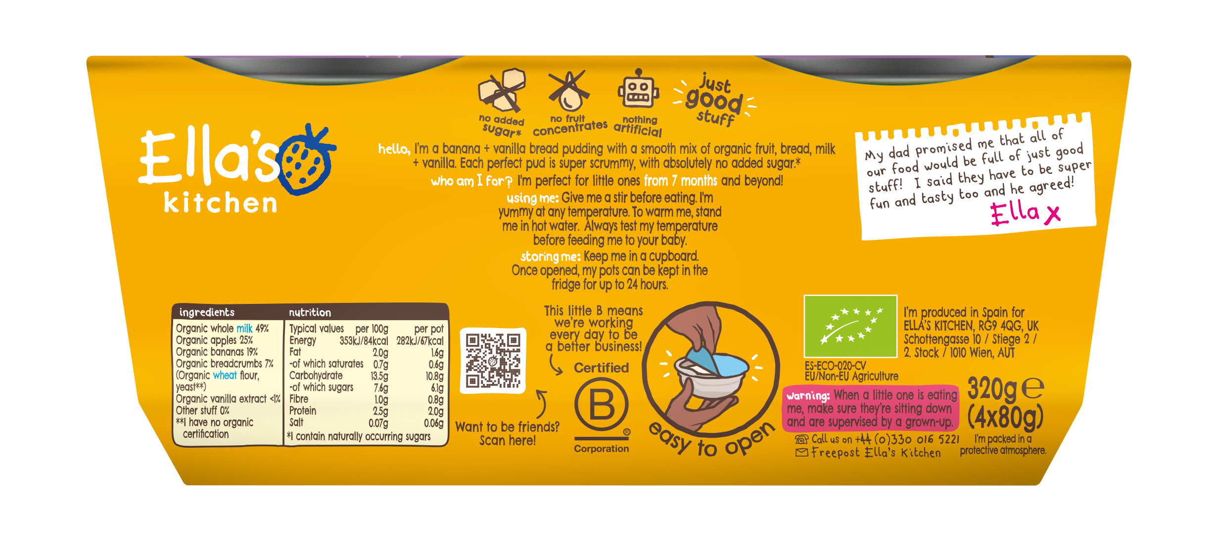 Ella's Kitchen Organic Banana + Vanilla Bread Pudding Multipack