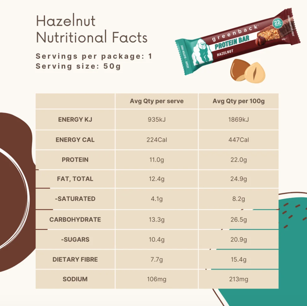 Greenback Plant-based Hazelnut Protein Bar 50g
