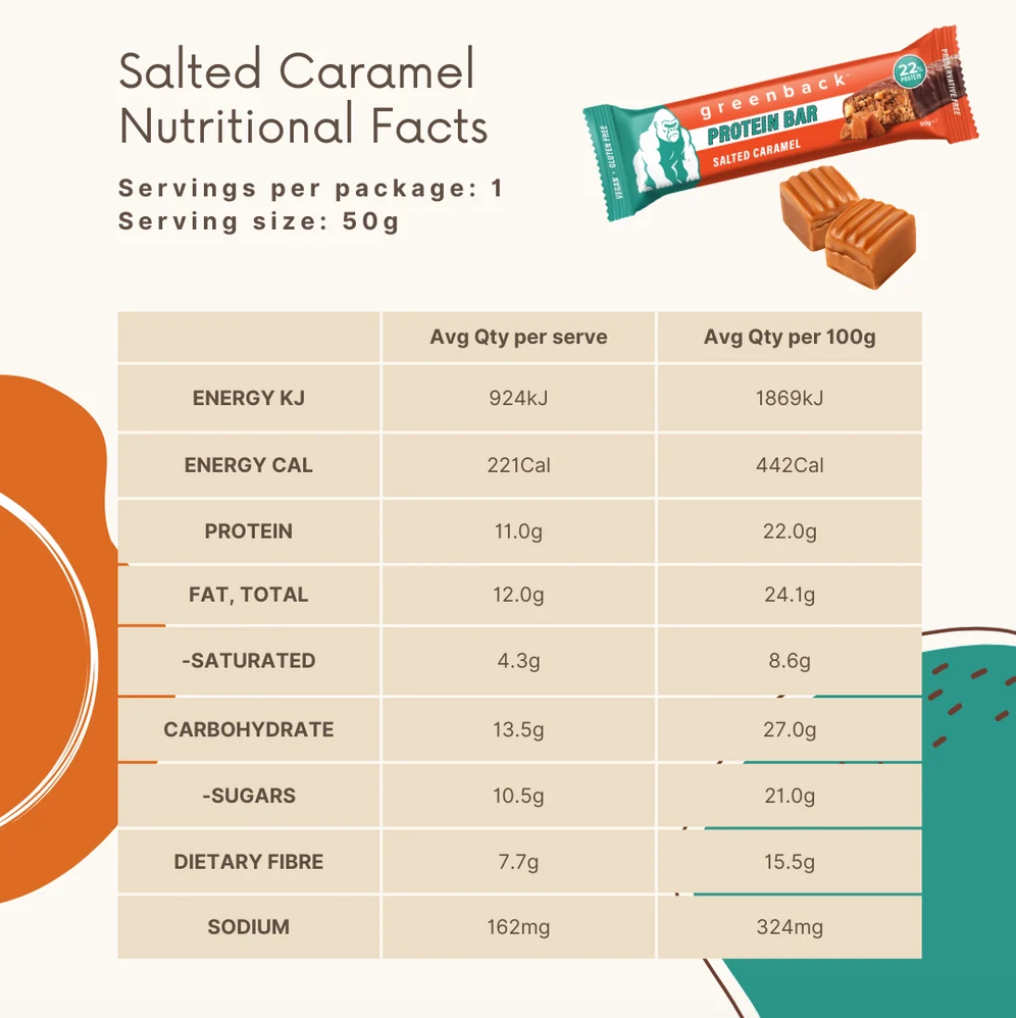 Greenback Plant-based Salted Caramel Protein Bar 50g