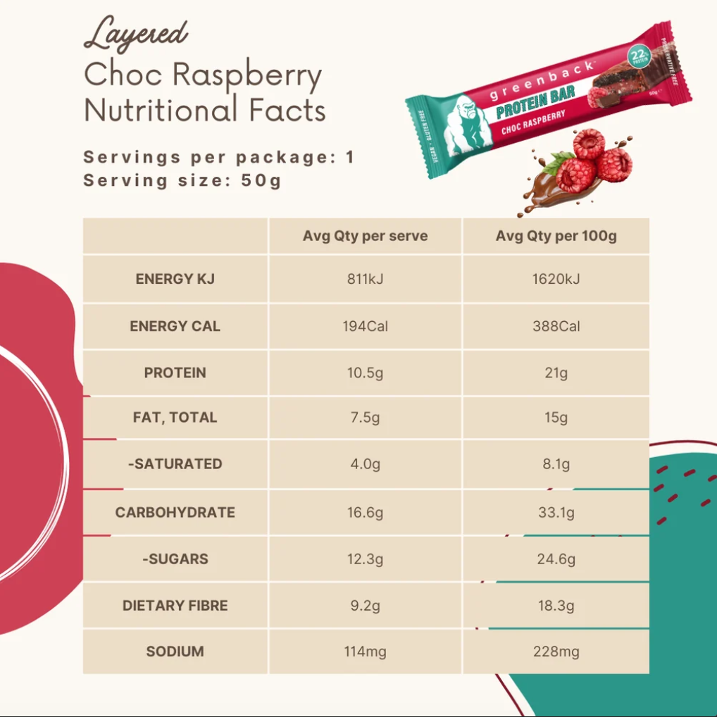 Greenback Raspberry Choc Protein Bar 50g